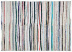 Girit Beige Striped Wool Handmade Area Rug 6'11" x 9'5"