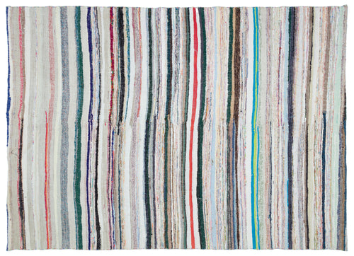 Girit Beige Striped Wool Handmade Area Rug 6'11" x 9'5"