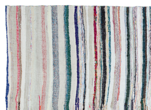 Girit Beige Striped Wool Handmade Area Rug 6'11" x 9'5"