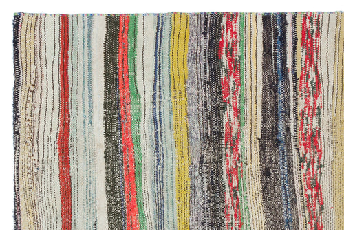 Girit Beige Striped Wool Handmade Area Rug 4'2" x 6'5"