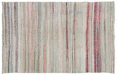 Girit Beige Striped Wool Handmade Area Rug 4'9" x 9'3"