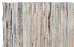 Girit Beige Striped Wool Handmade Area Rug 4'9" x 9'3"