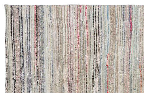 Girit Beige Striped Wool Handmade Area Rug 4'9" x 9'3"