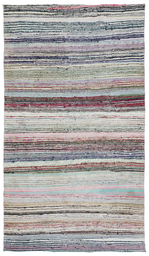 Girit Beige Striped Wool Handmade Area Rug 5'9" x 9'5"