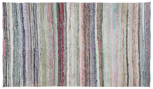 Girit Beige Striped Wool Handmade Area Rug 5'9" x 9'5"