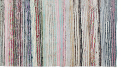 Girit Beige Striped Wool Handmade Area Rug 5'9" x 9'5"