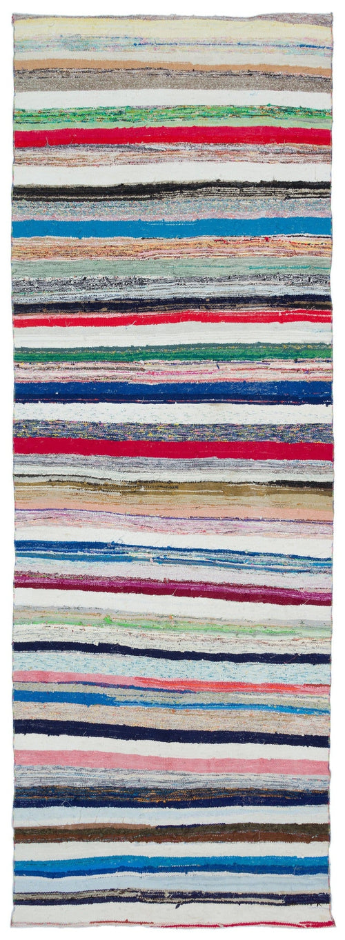 Girit Beige Striped Wool Handmade Area Rug 4'4" x 12'2"