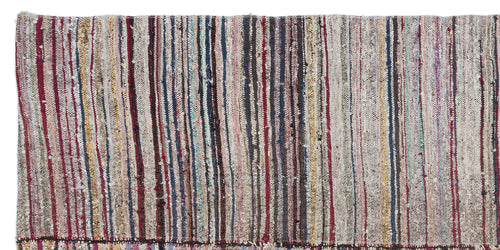Girit Beige Striped Wool Handmade Area Rug 4'0" x 8'5"