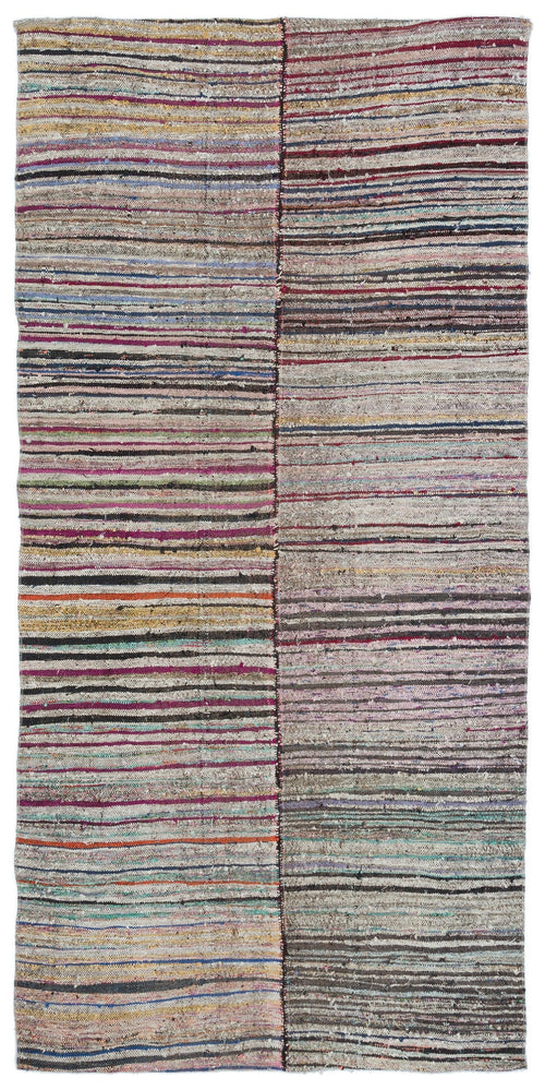 Girit Beige Striped Wool Handmade Area Rug 4'0" x 8'5"