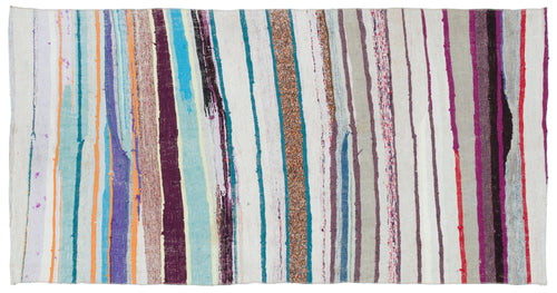 Girit Beige Striped Wool Handmade Area Rug 4'1" x 8'2"