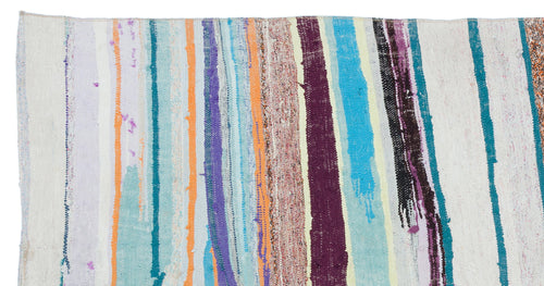 Girit Beige Striped Wool Handmade Area Rug 4'1" x 8'2"