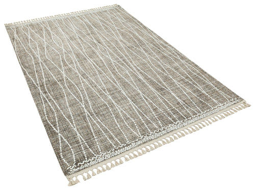 Machine Made Area Rug – Fremont Brown Geometric Cotton Yarn Carpet for Living Room