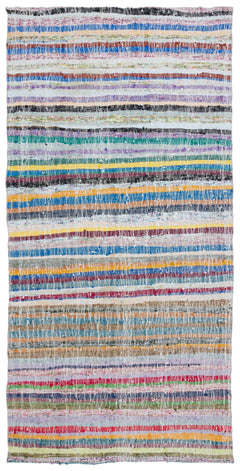 Girit Beige Striped Wool Handmade Area Rug 5'10" x 8'1"