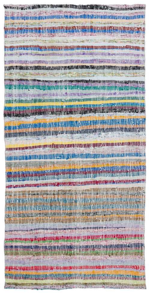 Girit Beige Striped Wool Handmade Area Rug 5'10" x 8'1"