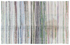 Girit Beige Striped Wool Handmade Area Rug 4'10" x 7'9"