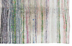 Girit Beige Striped Wool Handmade Area Rug 4'10" x 7'9"