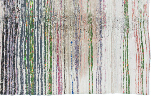 Girit Beige Striped Wool Handmade Area Rug 4'10" x 7'9"