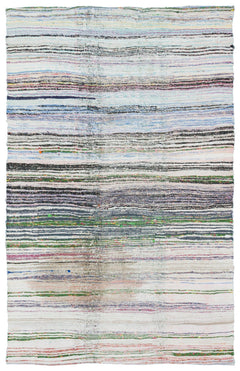 Girit Beige Striped Wool Handmade Area Rug 4'10" x 7'9"