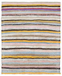 Girit Beige Striped Wool Handmade Area Rug 4'6" x 5'7"
