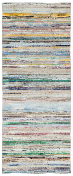 Girit Beige Striped Wool Handmade Area Rug 4'0" x 10'7"