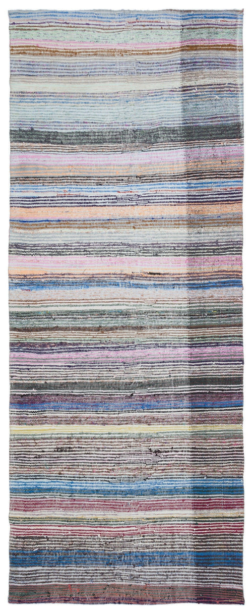 Girit Beige Striped Wool Handmade Area Rug 4'5" x 11'3"