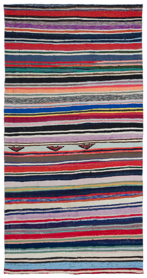 Girit Beige Striped Wool Handmade Area Rug 5'4" x 9'11"