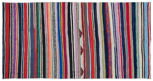 Girit Beige Striped Wool Handmade Area Rug 5'4" x 9'11"