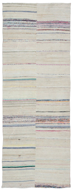 Girit Beige Striped Wool Handmade Area Rug 3'8" x 9'11"