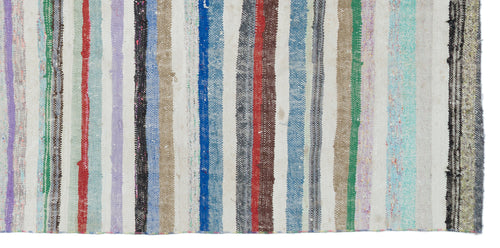 Girit Beige Striped Wool Handmade Area Rug 5'1" x 8'7"