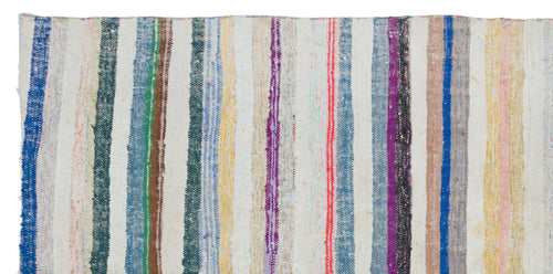 Girit Beige Striped Wool Handmade Area Rug 5'1" x 8'7"