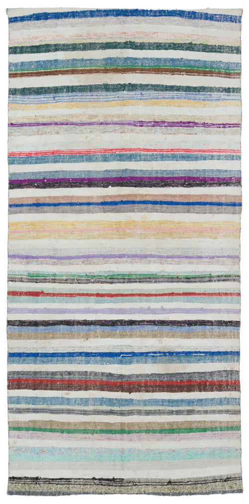 Girit Beige Striped Wool Handmade Area Rug 5'1" x 8'7"