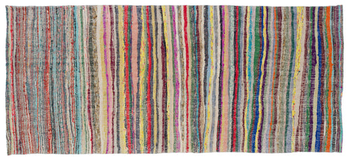 Girit Beige Striped Wool Handmade Area Rug 4'10" x 11'1"