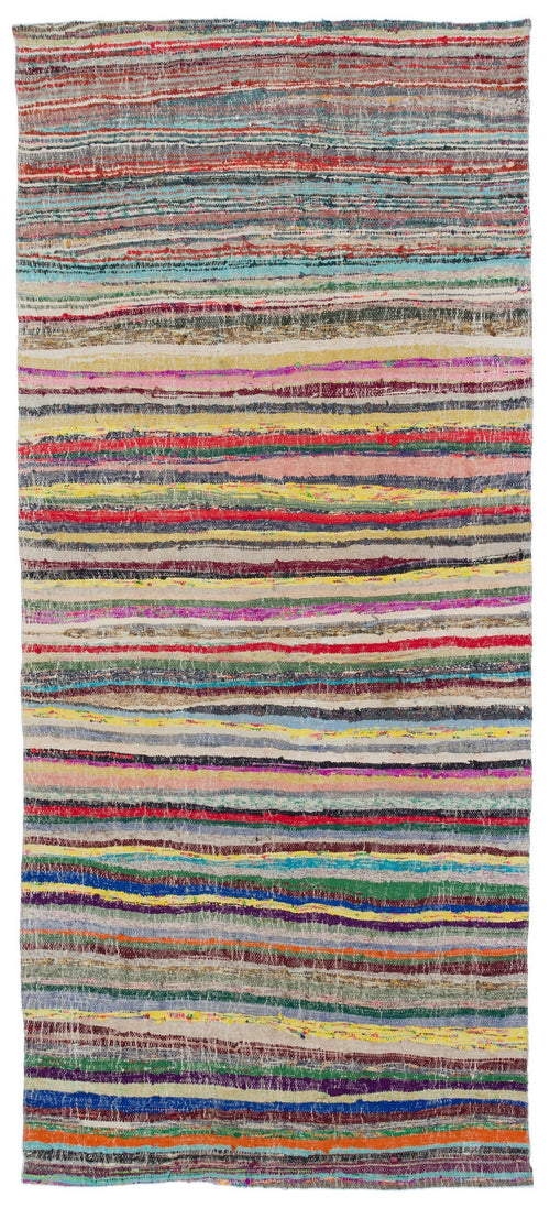 Girit Beige Striped Wool Handmade Area Rug 4'10" x 11'1"