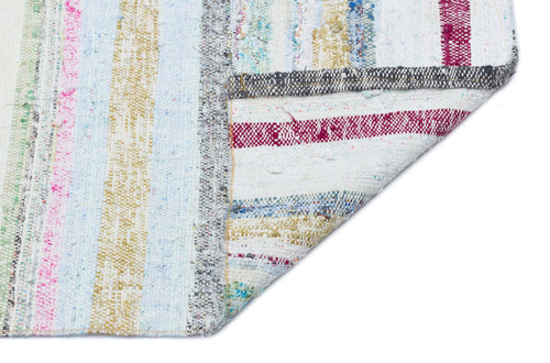 Girit Beige Striped Wool Handmade Area Rug 4'6" x 6'4"