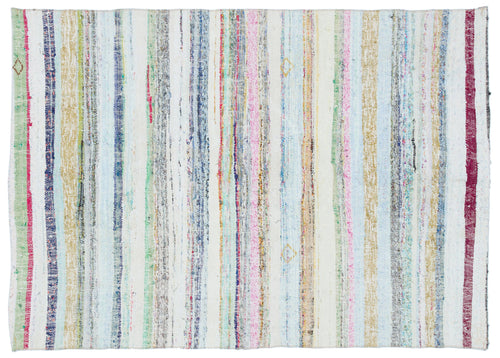 Girit Beige Striped Wool Handmade Area Rug 4'6" x 6'4"