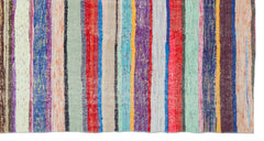 Girit Beige Striped Wool Handmade Area Rug 5'4" x 10'2"