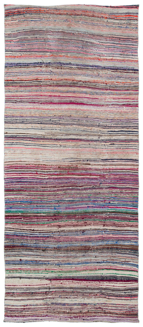Girit Beige Striped Wool Handmade Area Rug 4'8" x 11'5"