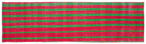 Girit Red Striped Wool Handmade Area Rug 3'4" x 11'11"