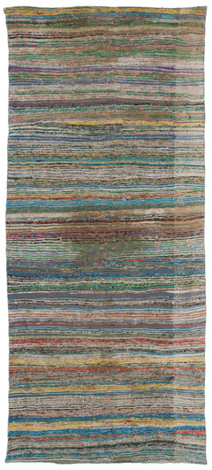 Girit Beige Striped Wool Handmade Area Rug 4'11" x 10'8"