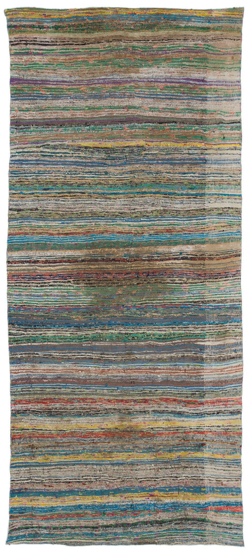 Girit Beige Striped Wool Handmade Area Rug 4'11" x 10'8"