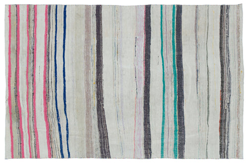 Girit Beige Striped Wool Handmade Area Rug 5'5" x 8'5"