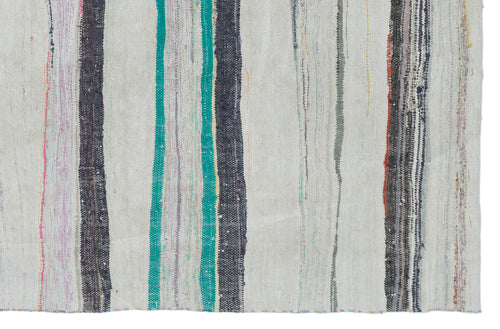 Girit Beige Striped Wool Handmade Area Rug 5'5" x 8'5"