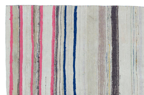 Girit Beige Striped Wool Handmade Area Rug 5'5" x 8'5"