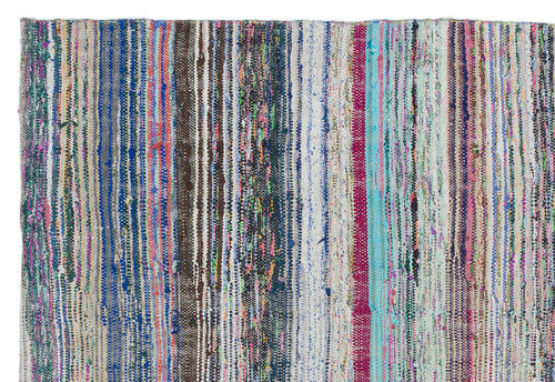 Girit Beige Striped Wool Handmade Area Rug 5'1" x 7'7"