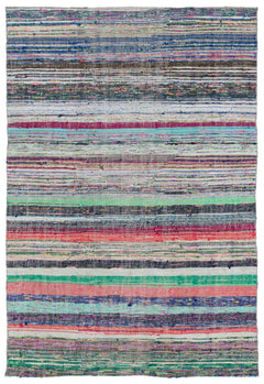 Girit Beige Striped Wool Handmade Area Rug 5'1" x 7'7"