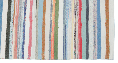 Girit Beige Striped Wool Handmade Area Rug 5'2" x 9'2"