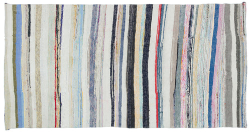 Girit Beige Striped Wool Handmade Area Rug 5'3" x 10'0"