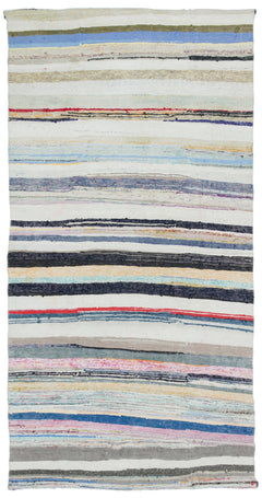 Girit Beige Striped Wool Handmade Area Rug 5'3" x 10'0"