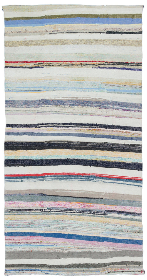 Girit Beige Striped Wool Handmade Area Rug 5'3" x 10'0"
