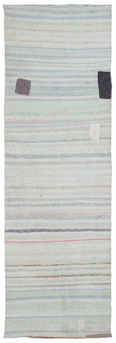 Girit Beige Striped Wool Handmade Area Rug 3'2" x 10'1"